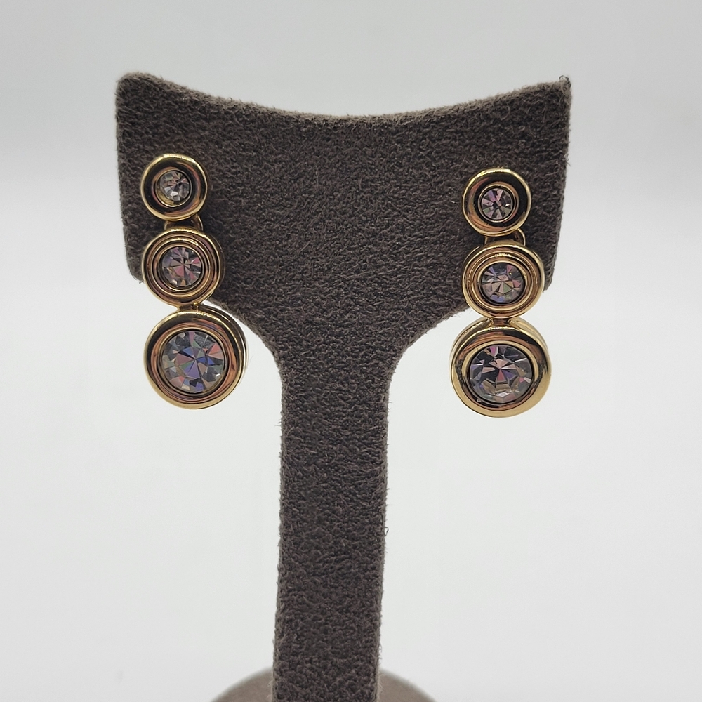 Vintage Gold tone Swarovski 3 tier Circle Pierced earrings